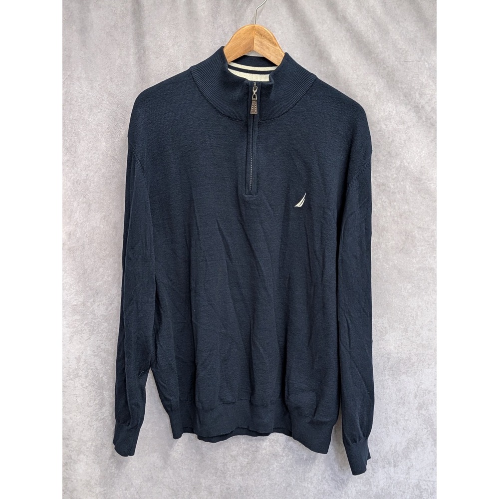 Nautica NavTech Mens XL Navy Blue Quarter Zip Pullover Sweater Mock‎ Neck (C118)